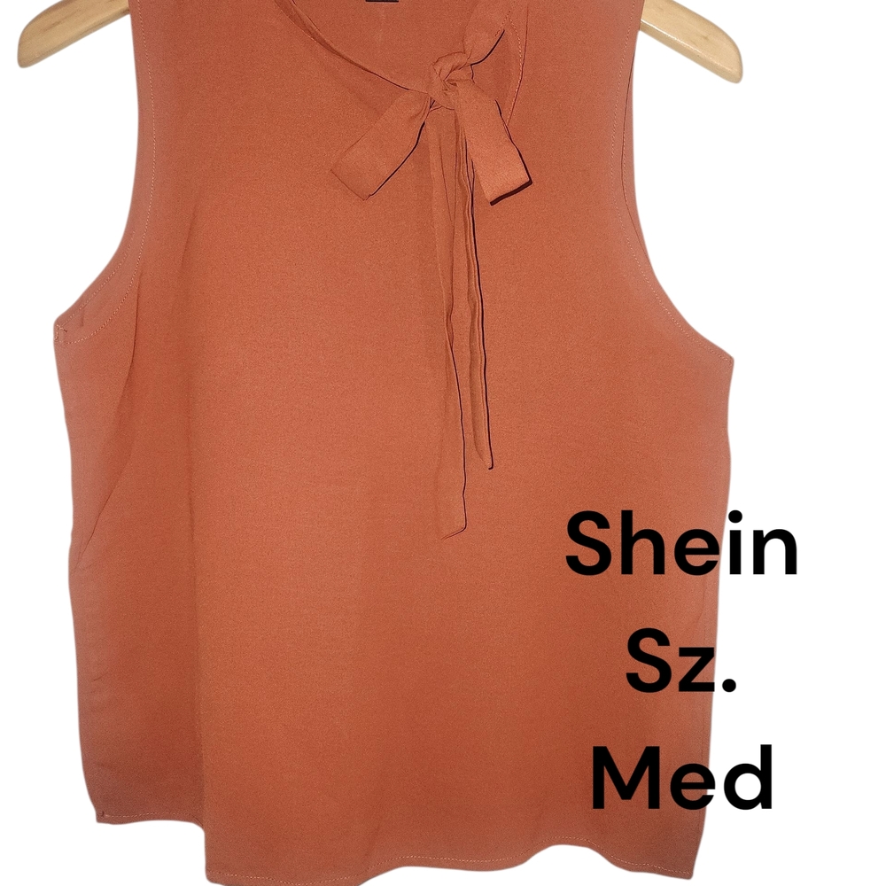 SHEIN Orange Sleeveless Tie Front Blouse